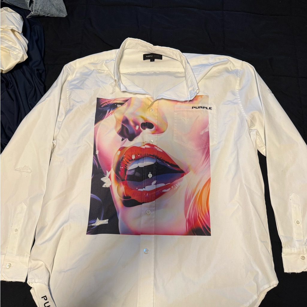 White Shirt With Colorful Graphic Purple Brand